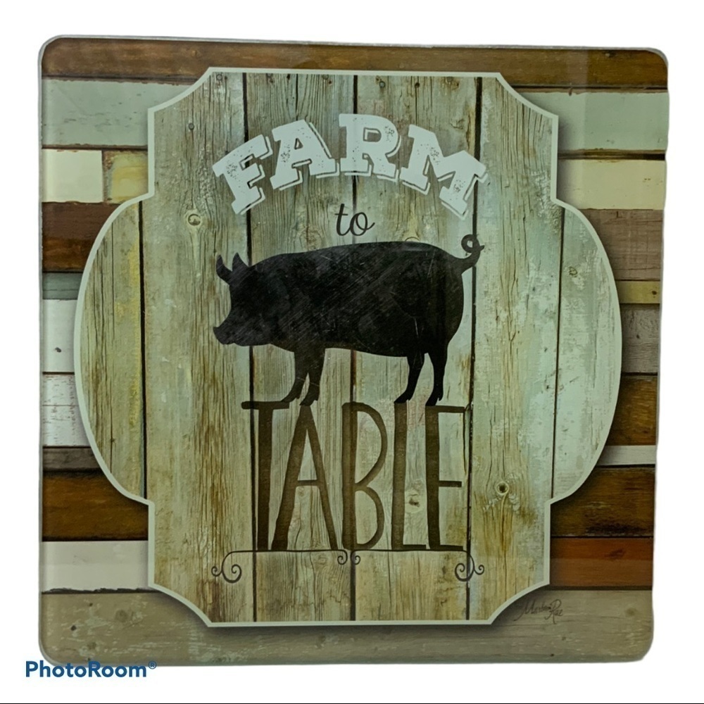 Glass Cheese Cutting Serve Board Knife CounterArt Farmhouse Set